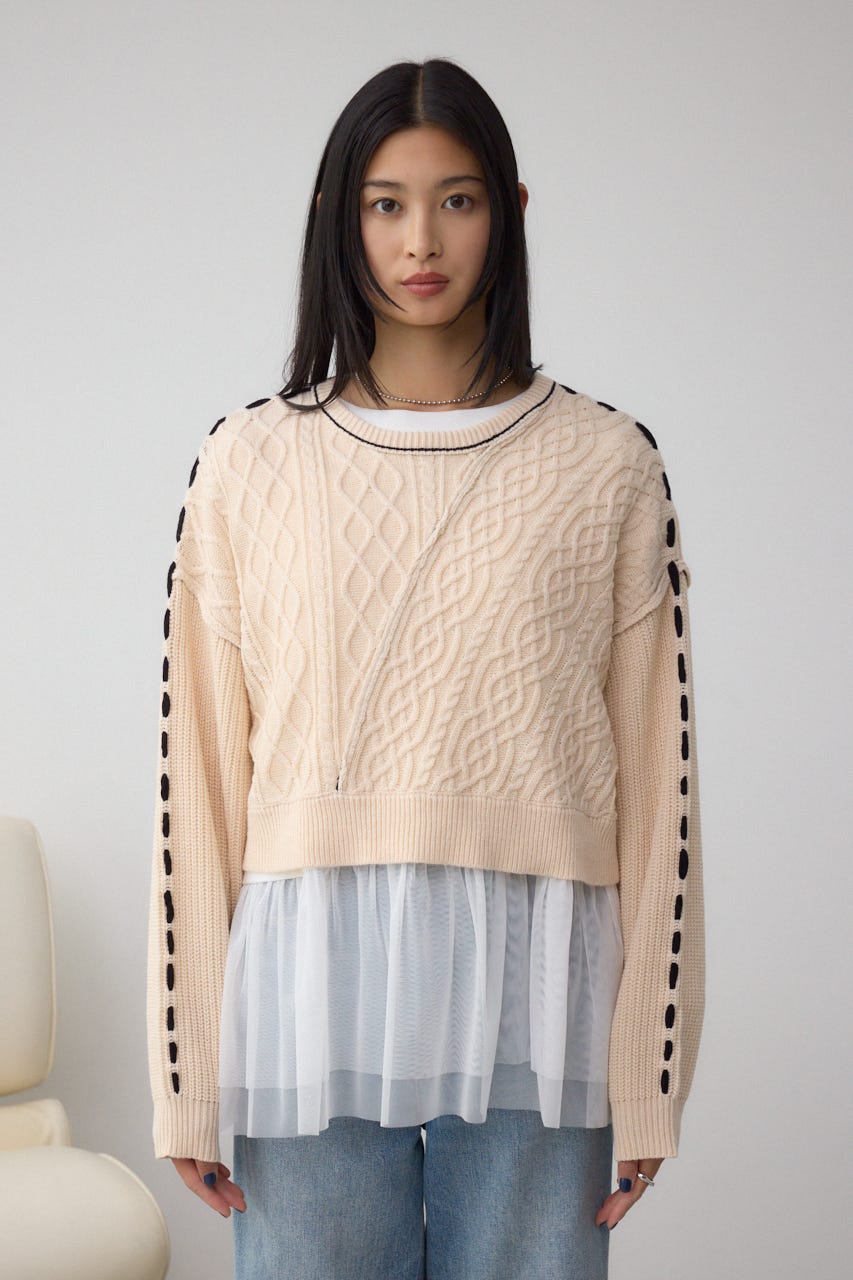 ステッチデザインケーブルニット IVOY S