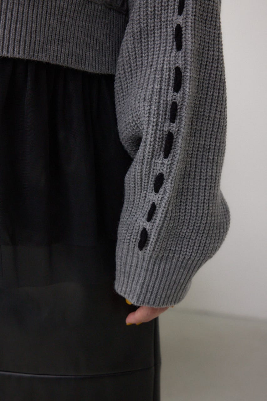 ステッチデザインケーブルニット T.GRY M