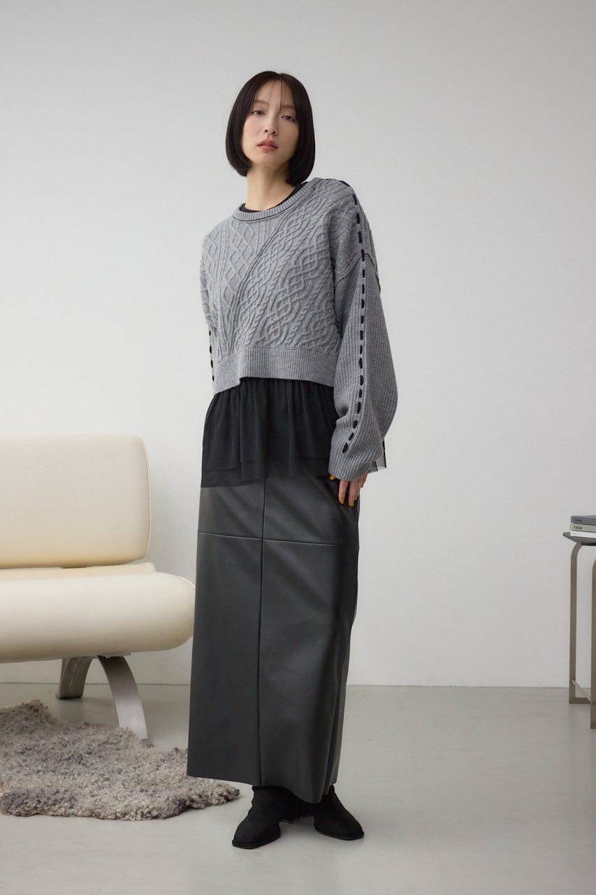 ステッチデザインケーブルニット T.GRY M