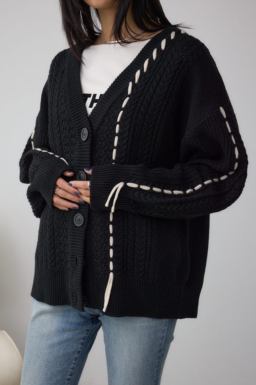 ステッチデザインカーディガン BLK FREE