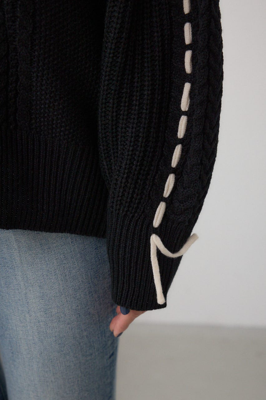 ステッチデザインカーディガン BLK FREE