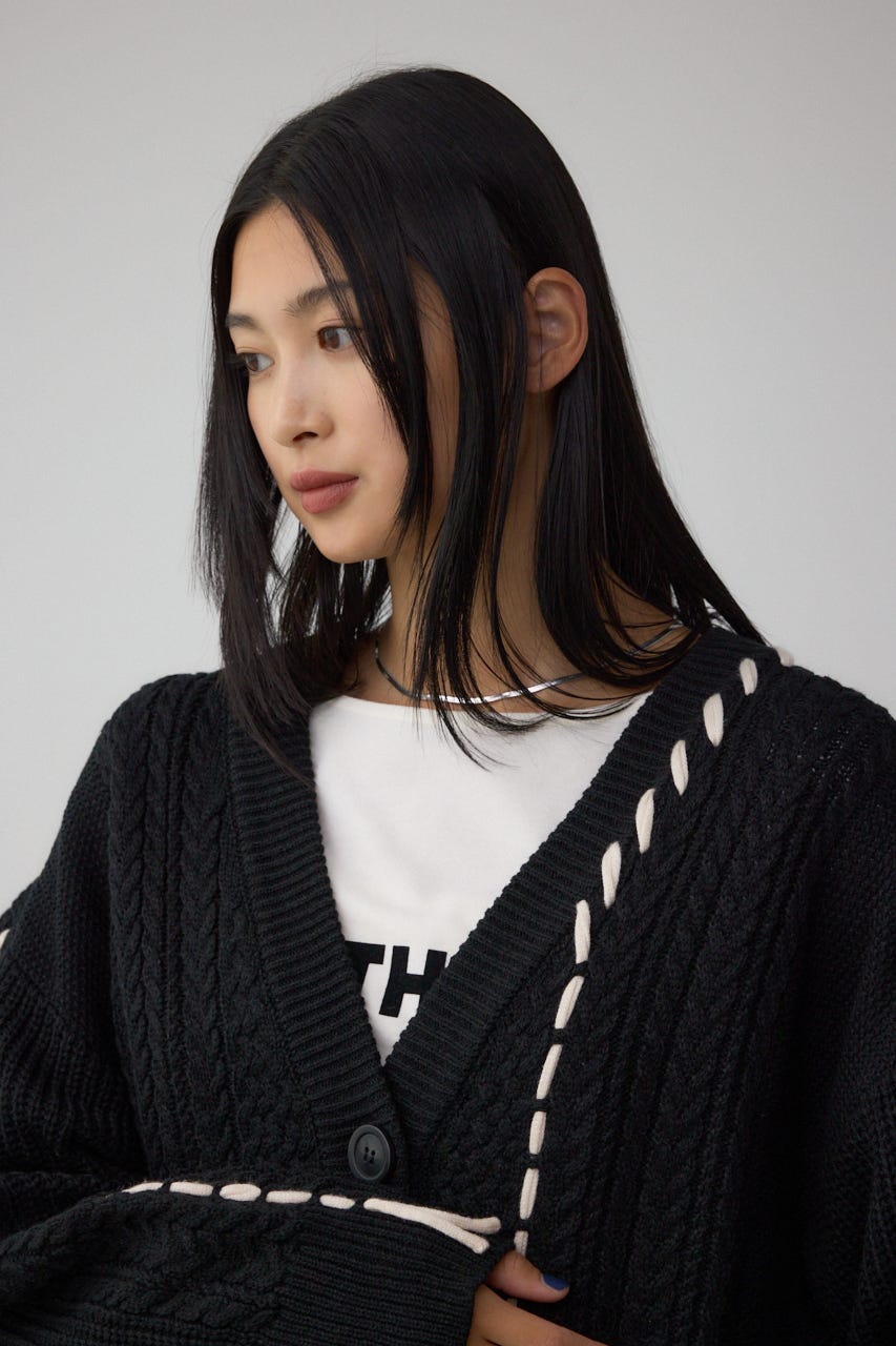 ステッチデザインカーディガン BLK FREE