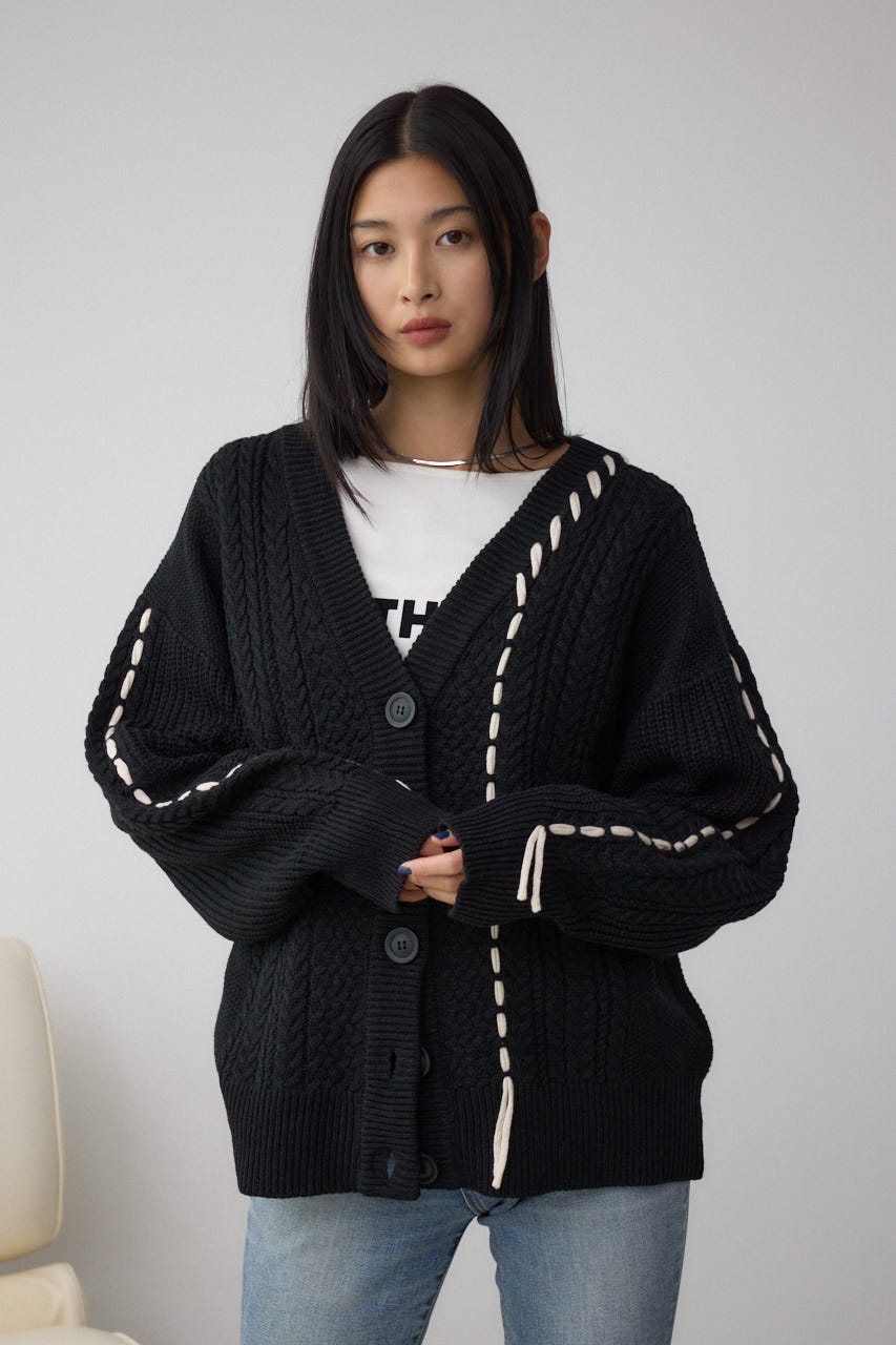ステッチデザインカーディガン BLK FREE