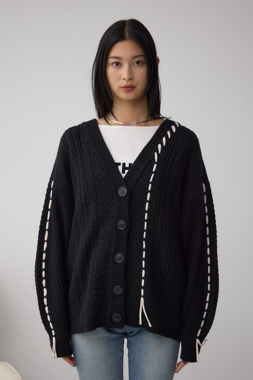 ステッチデザインカーディガン BLK FREE