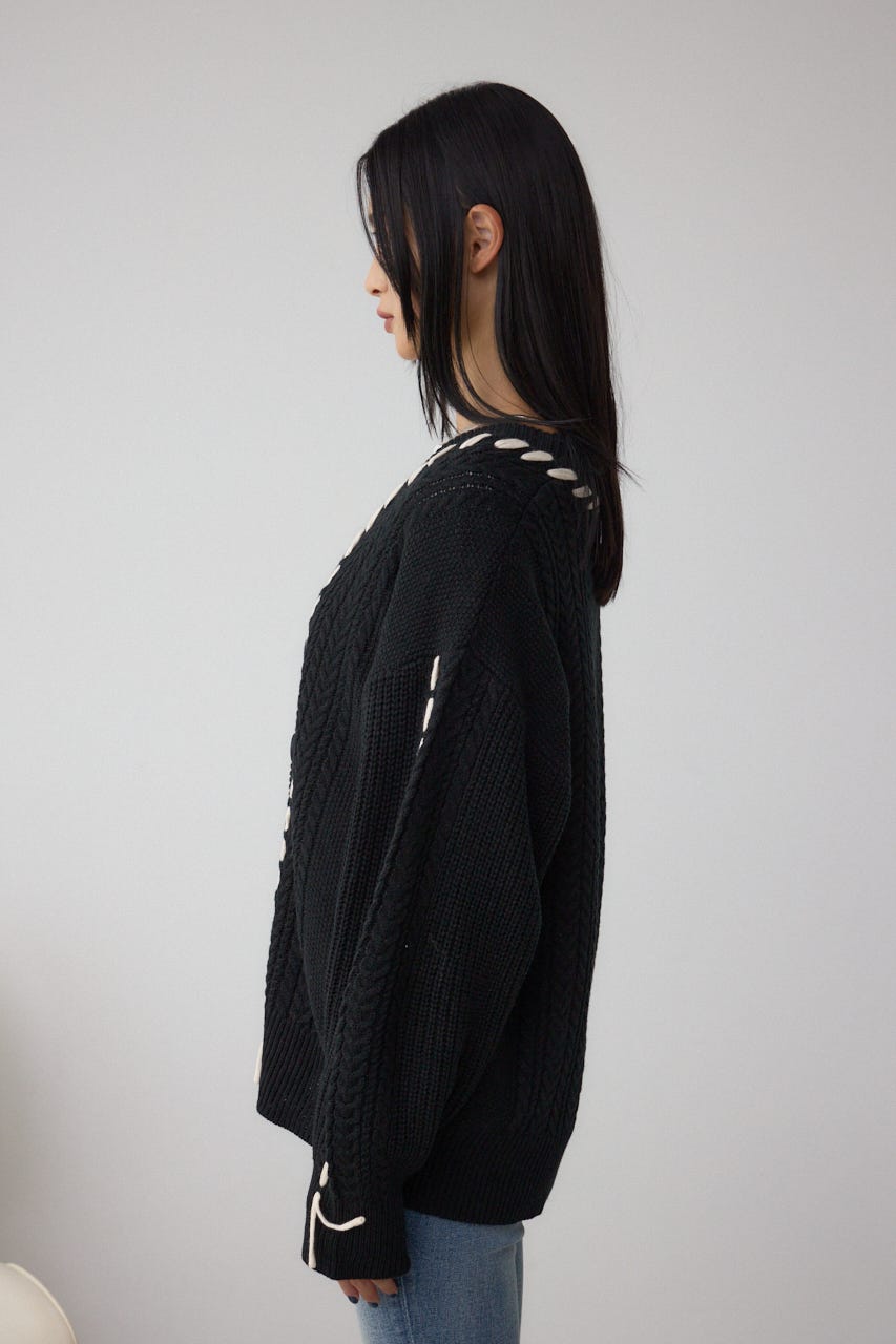 ステッチデザインカーディガン BLK FREE