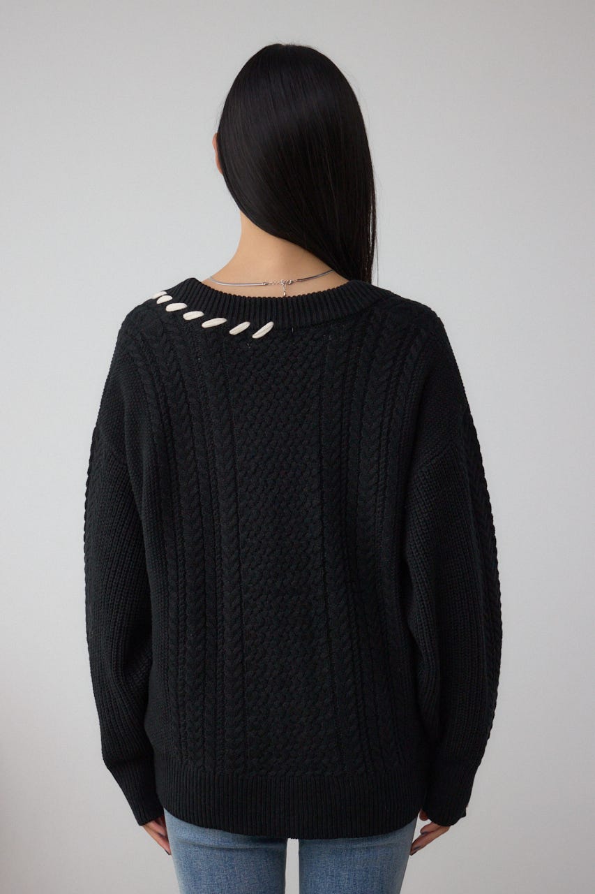 ステッチデザインカーディガン BLK FREE