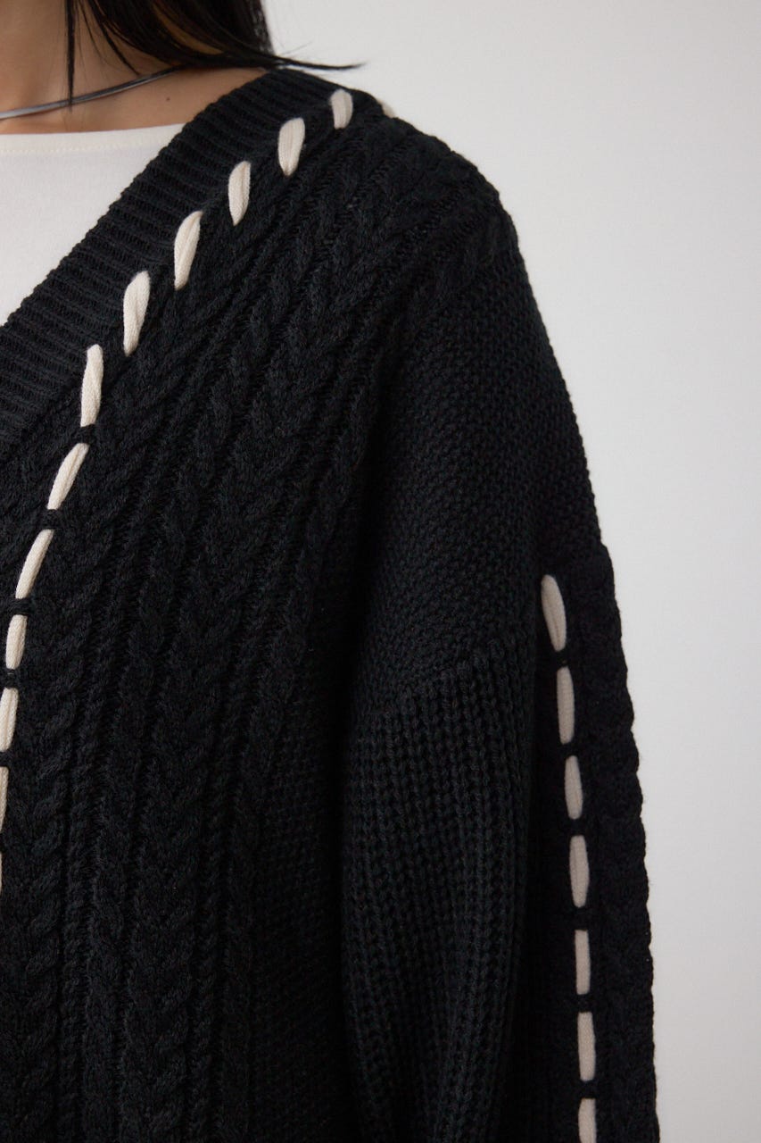 ステッチデザインカーディガン BLK FREE