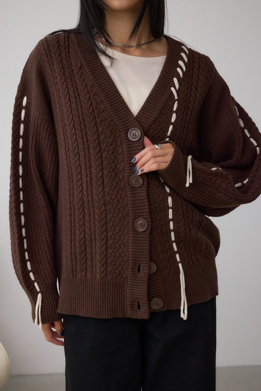 ステッチデザインカーディガン BRN FREE
