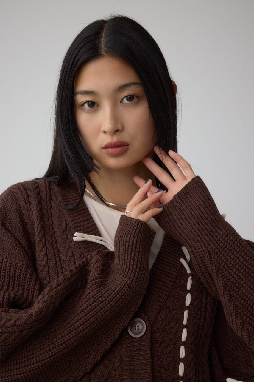 ステッチデザインカーディガン BRN FREE