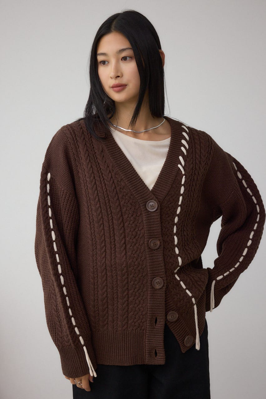 ステッチデザインカーディガン BRN FREE