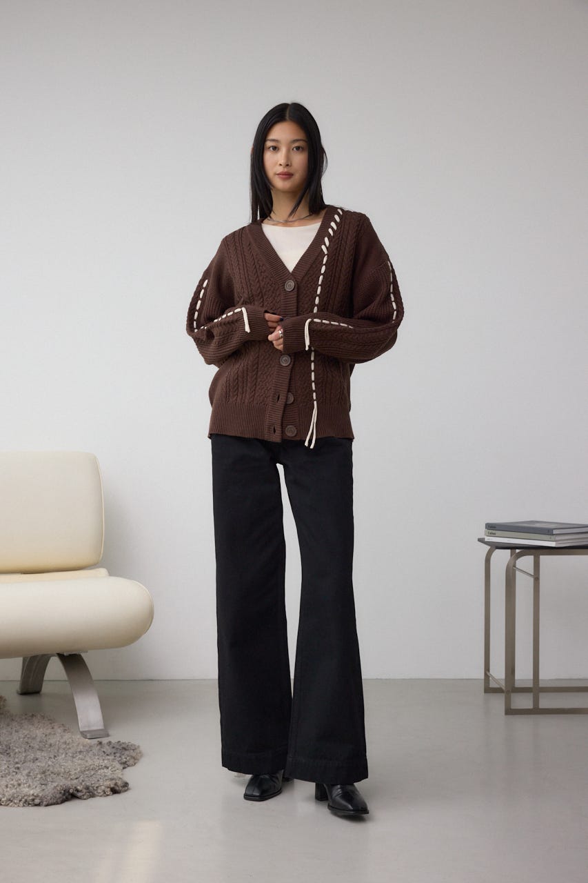 ステッチデザインカーディガン BRN FREE