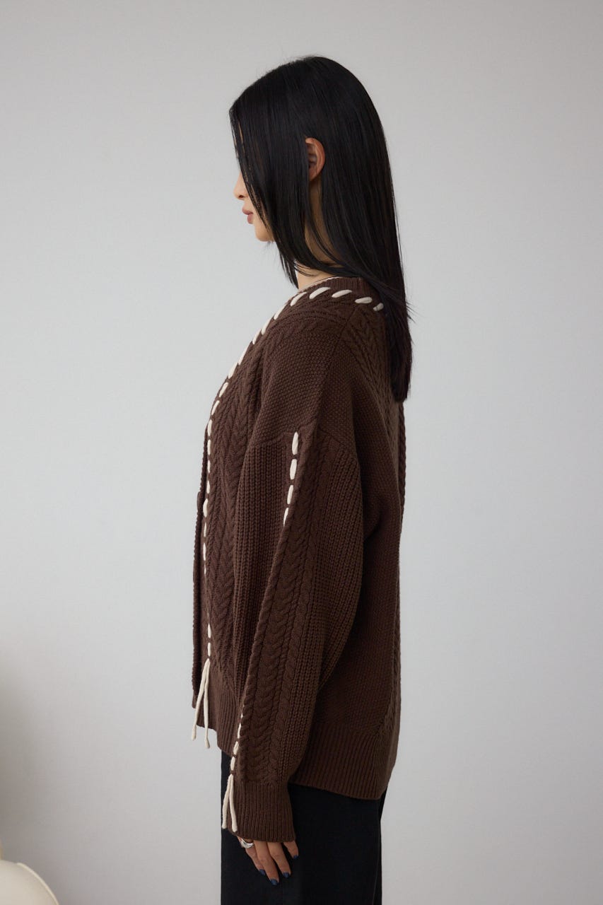 ステッチデザインカーディガン BRN FREE