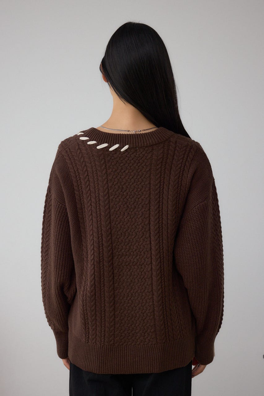 ステッチデザインカーディガン BRN FREE