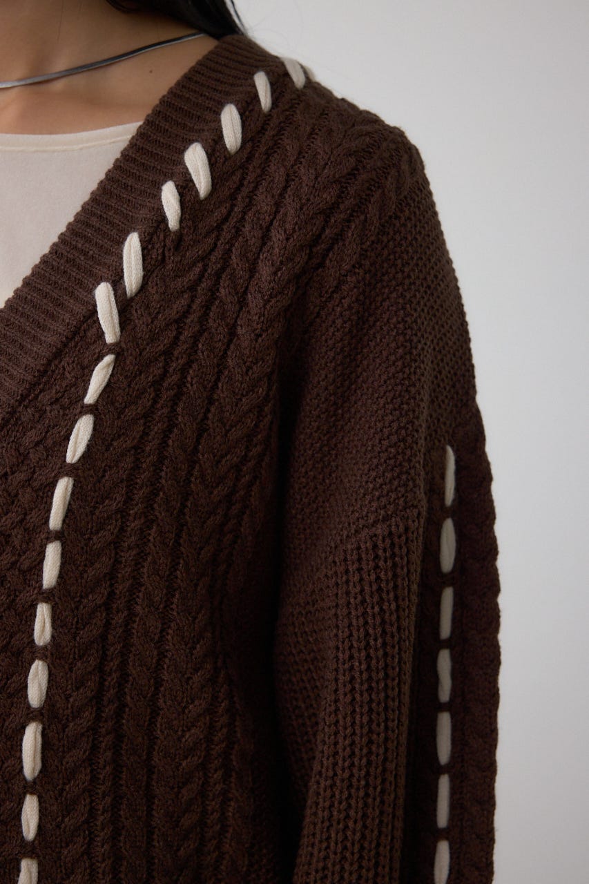 ステッチデザインカーディガン BRN FREE