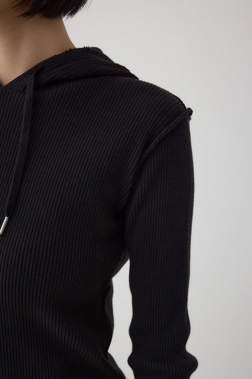 ダメージフーディーリブトップス BLK FREE