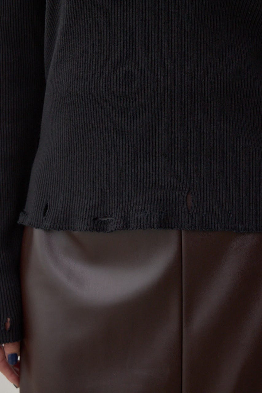 ダメージフーディーリブトップス BLK FREE