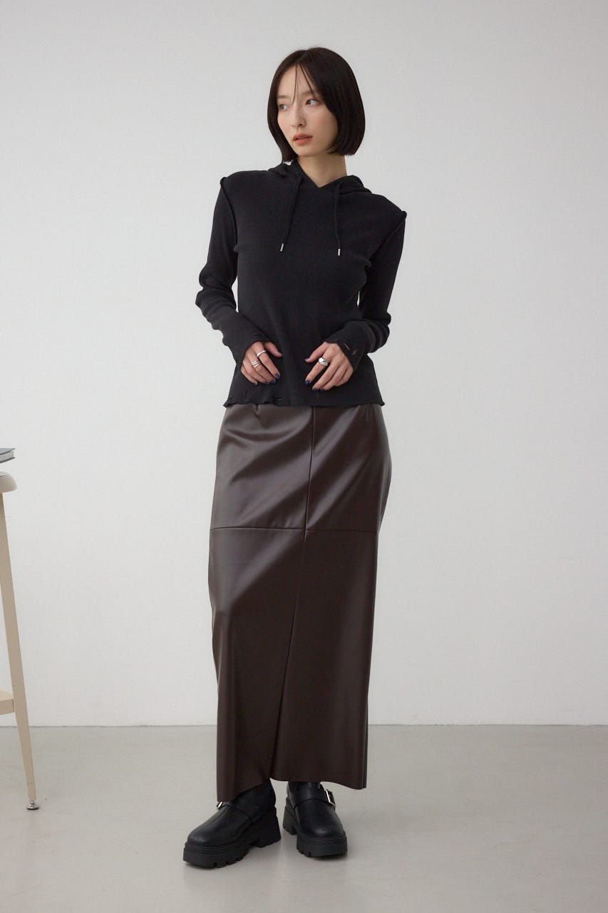 ダメージフーディーリブトップス BLK FREE