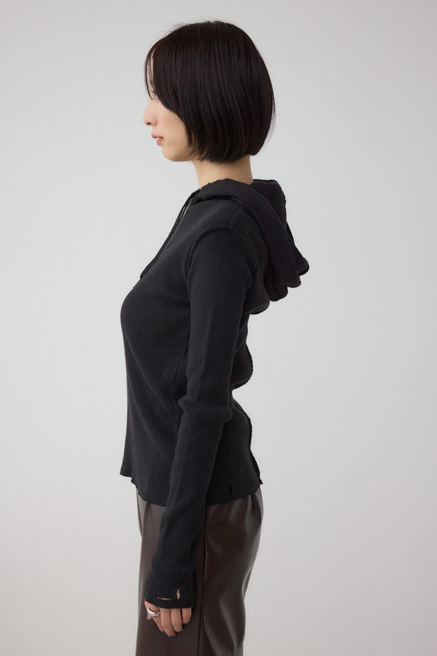 ダメージフーディーリブトップス BLK FREE