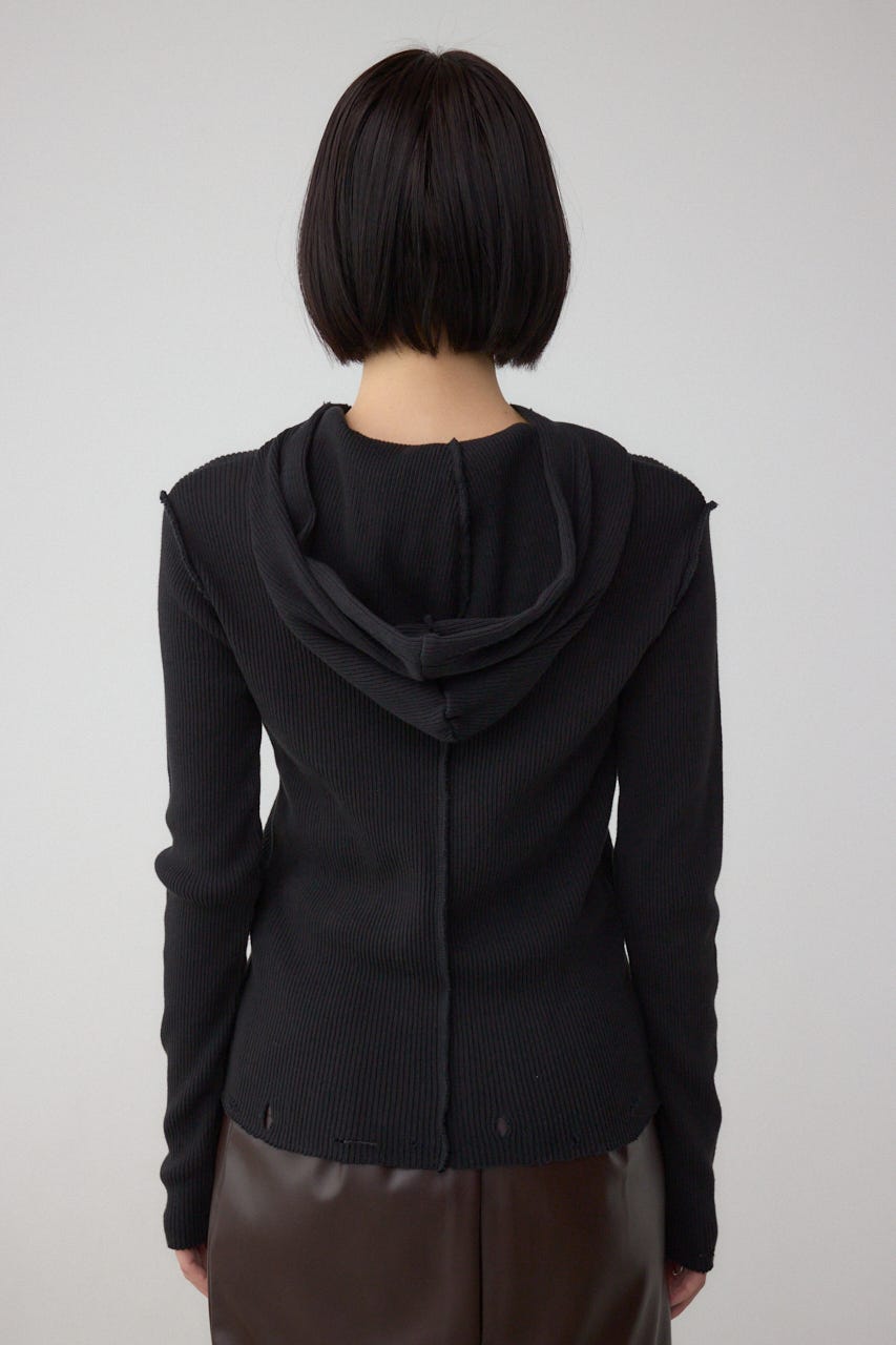 ダメージフーディーリブトップス BLK FREE