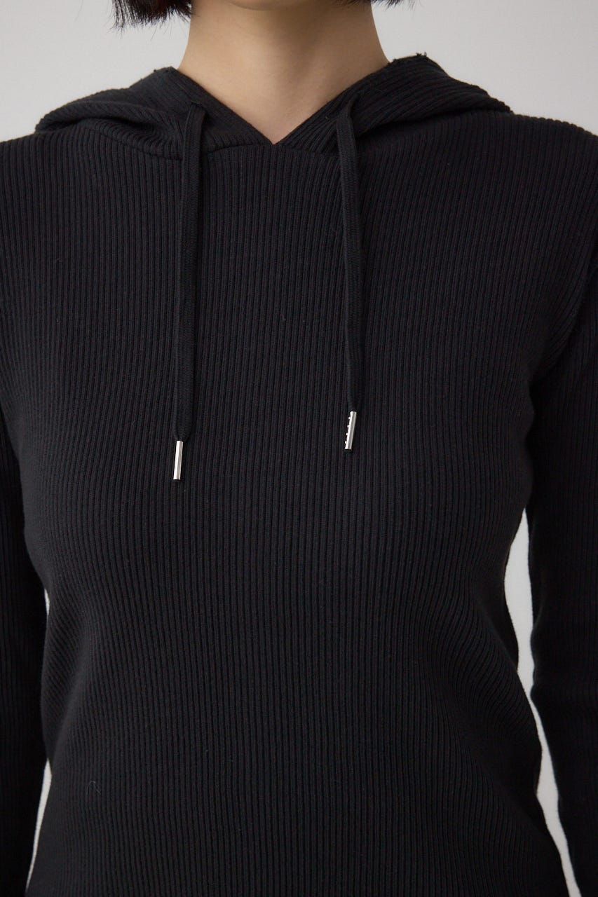 ダメージフーディーリブトップス BLK FREE