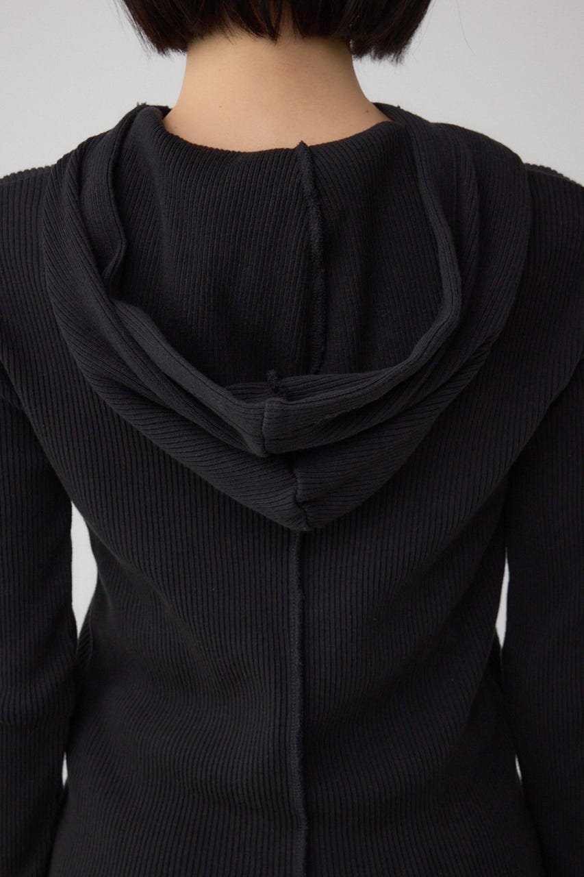 ダメージフーディーリブトップス BLK FREE