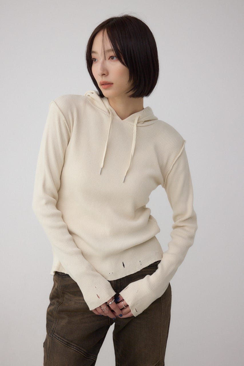 ダメージフーディーリブトップス IVOY FREE