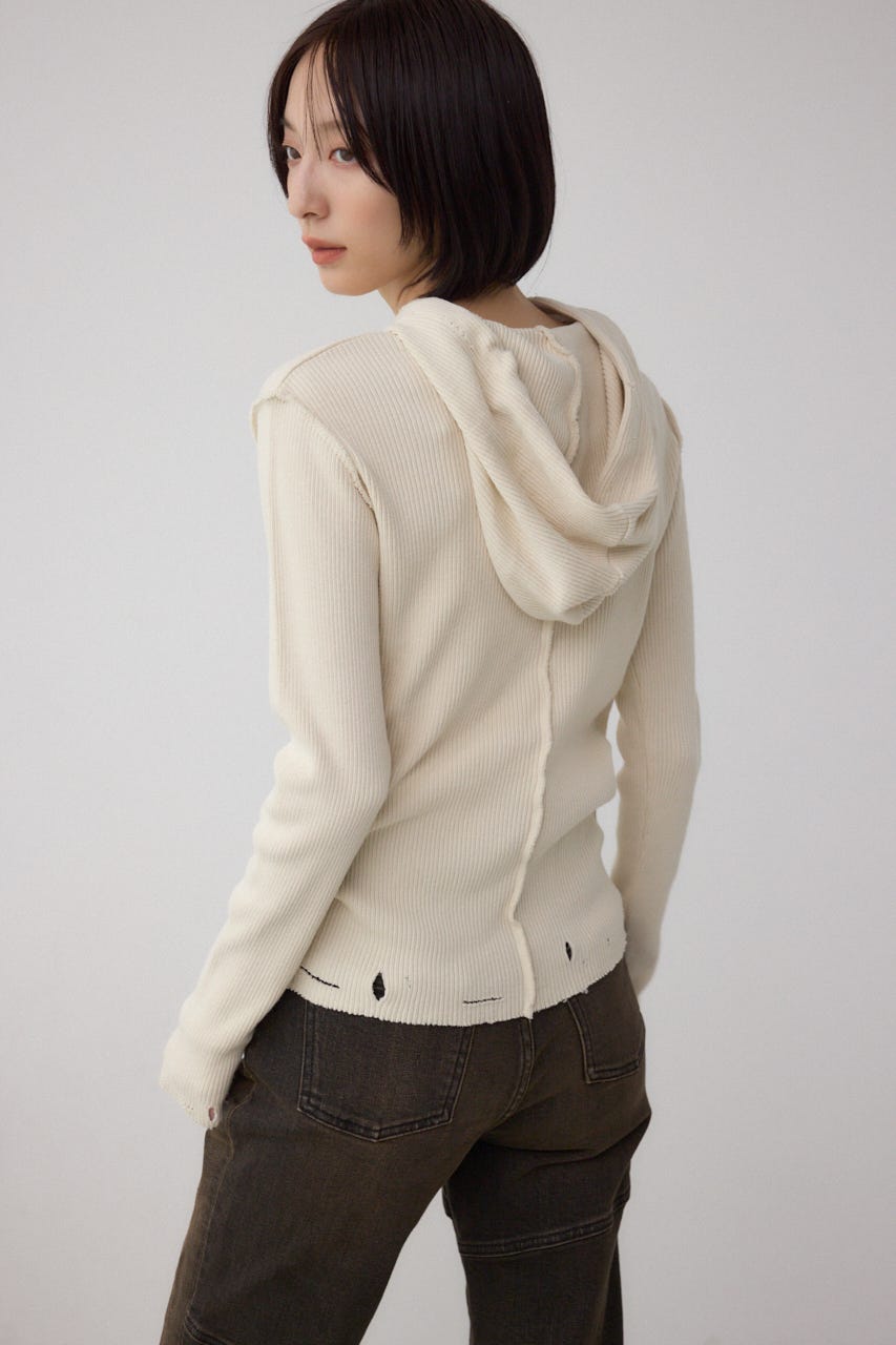 ダメージフーディーリブトップス IVOY FREE