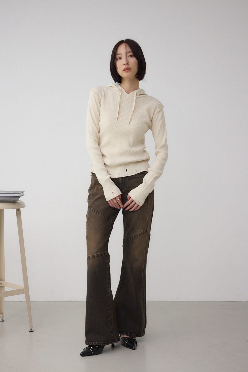 ダメージフーディーリブトップス IVOY FREE