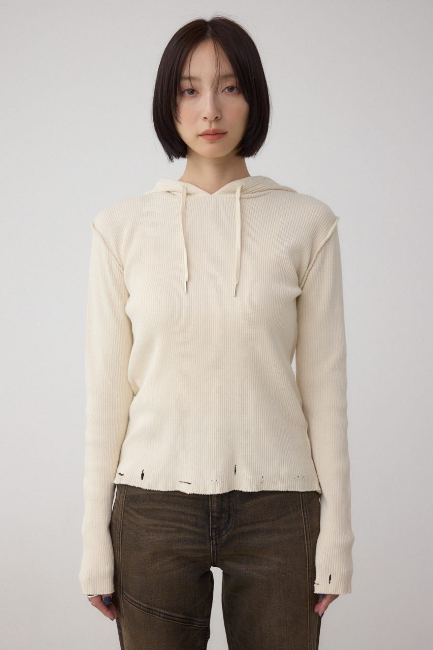 ダメージフーディーリブトップス IVOY FREE