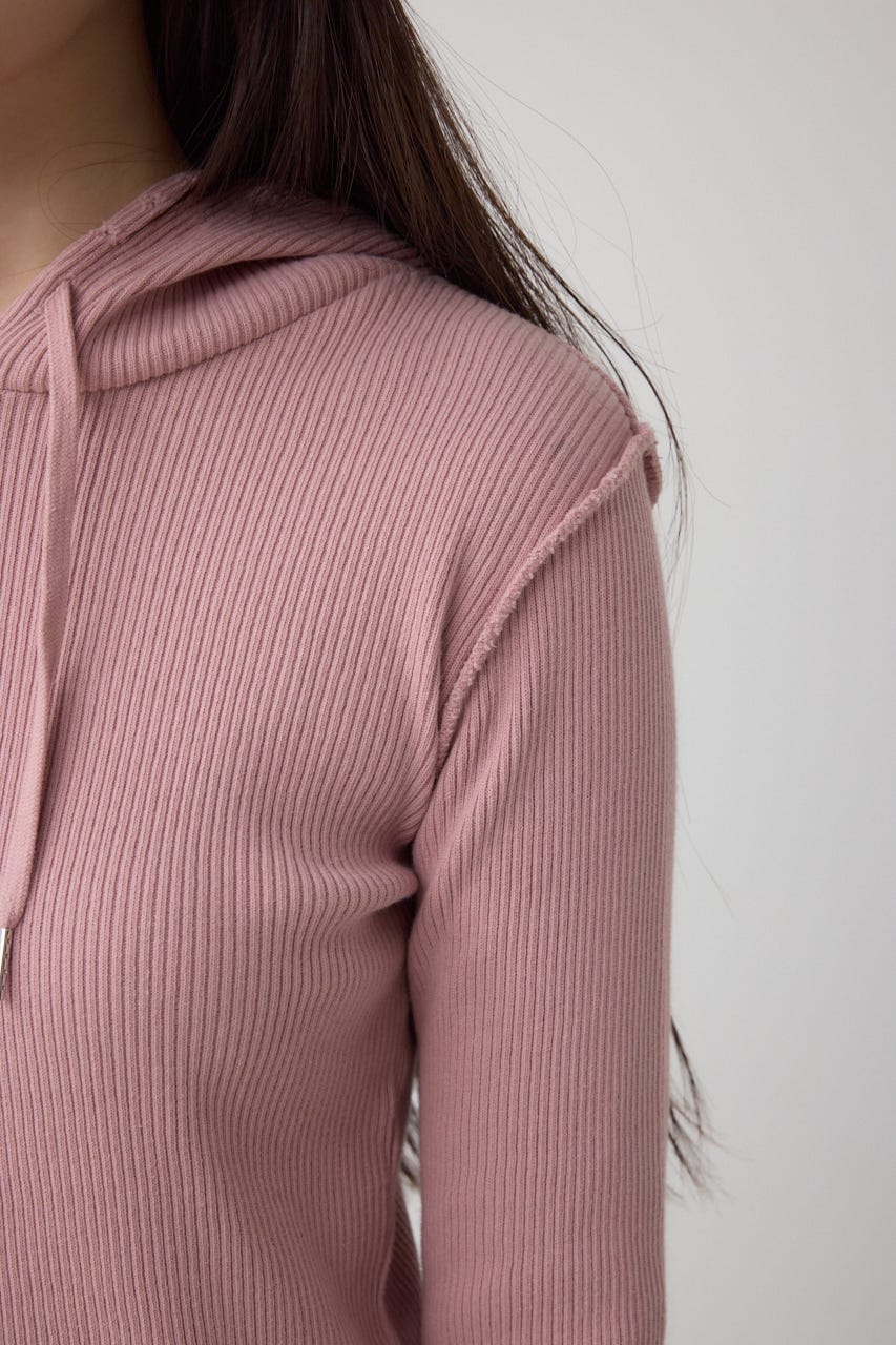 ダメージフーディーリブトップス PNK FREE