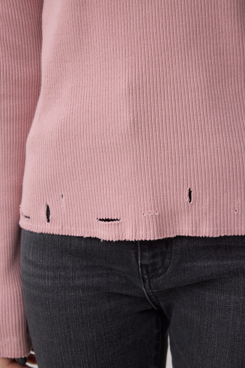 ダメージフーディーリブトップス PNK FREE