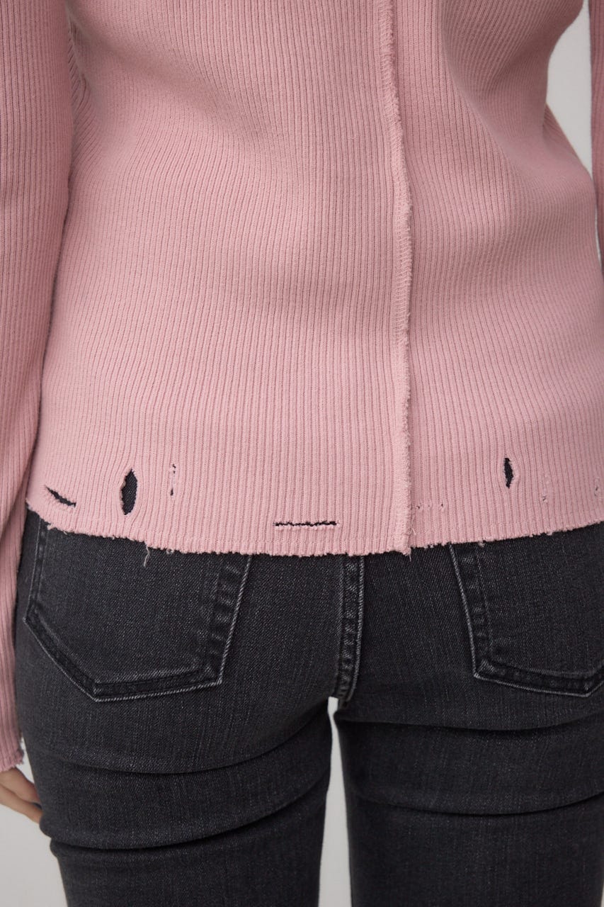 ダメージフーディーリブトップス PNK FREE