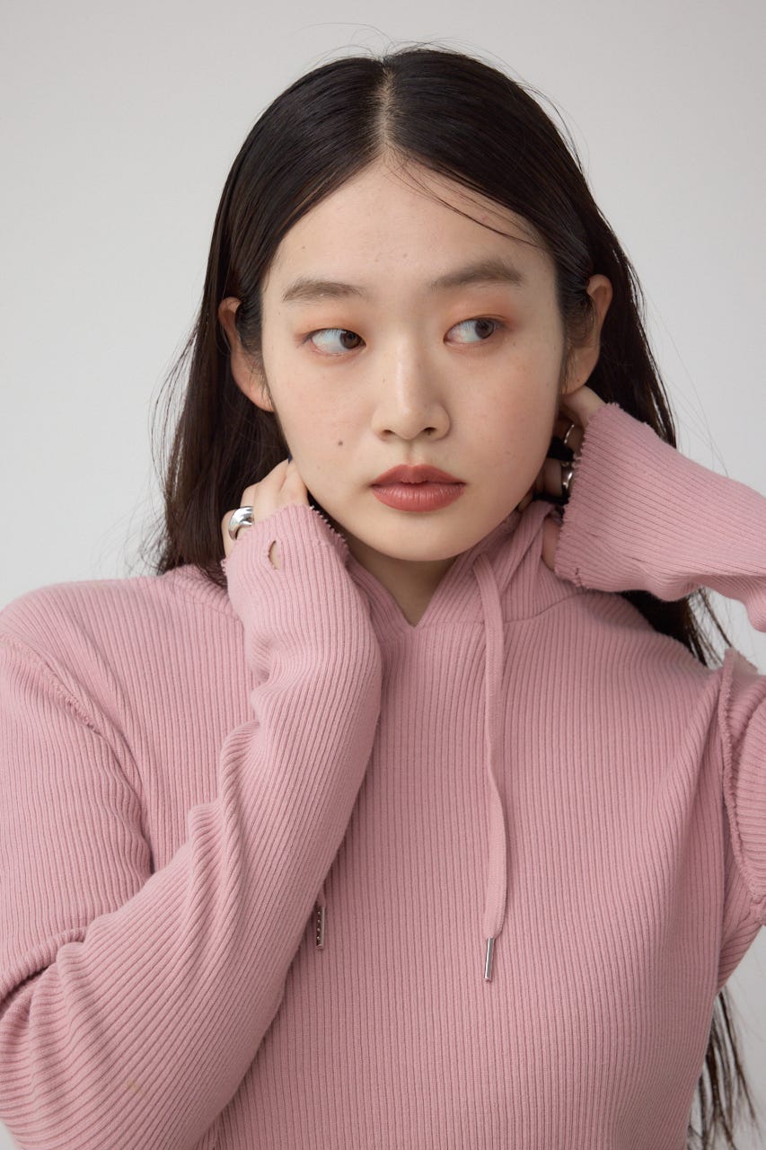 ダメージフーディーリブトップス PNK FREE