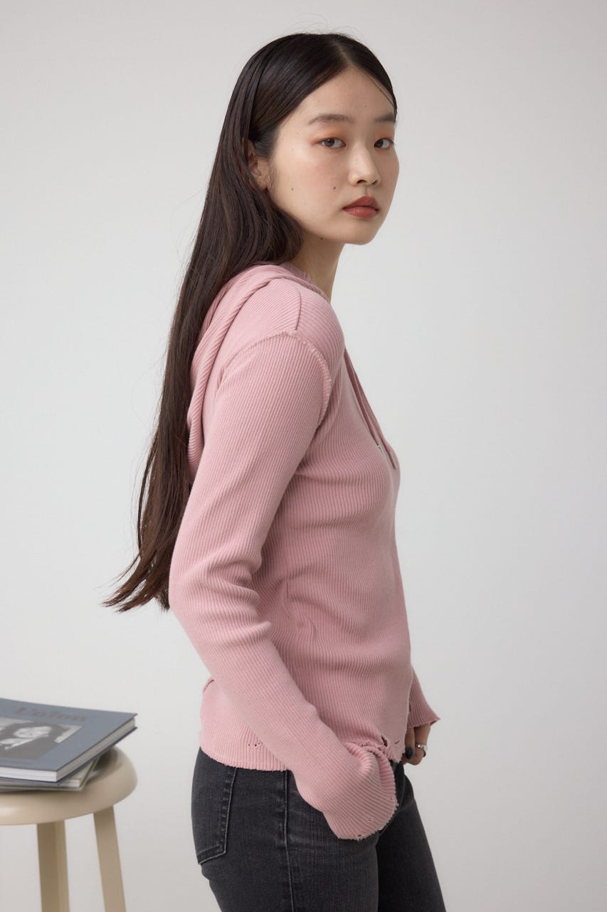 ダメージフーディーリブトップス PNK FREE