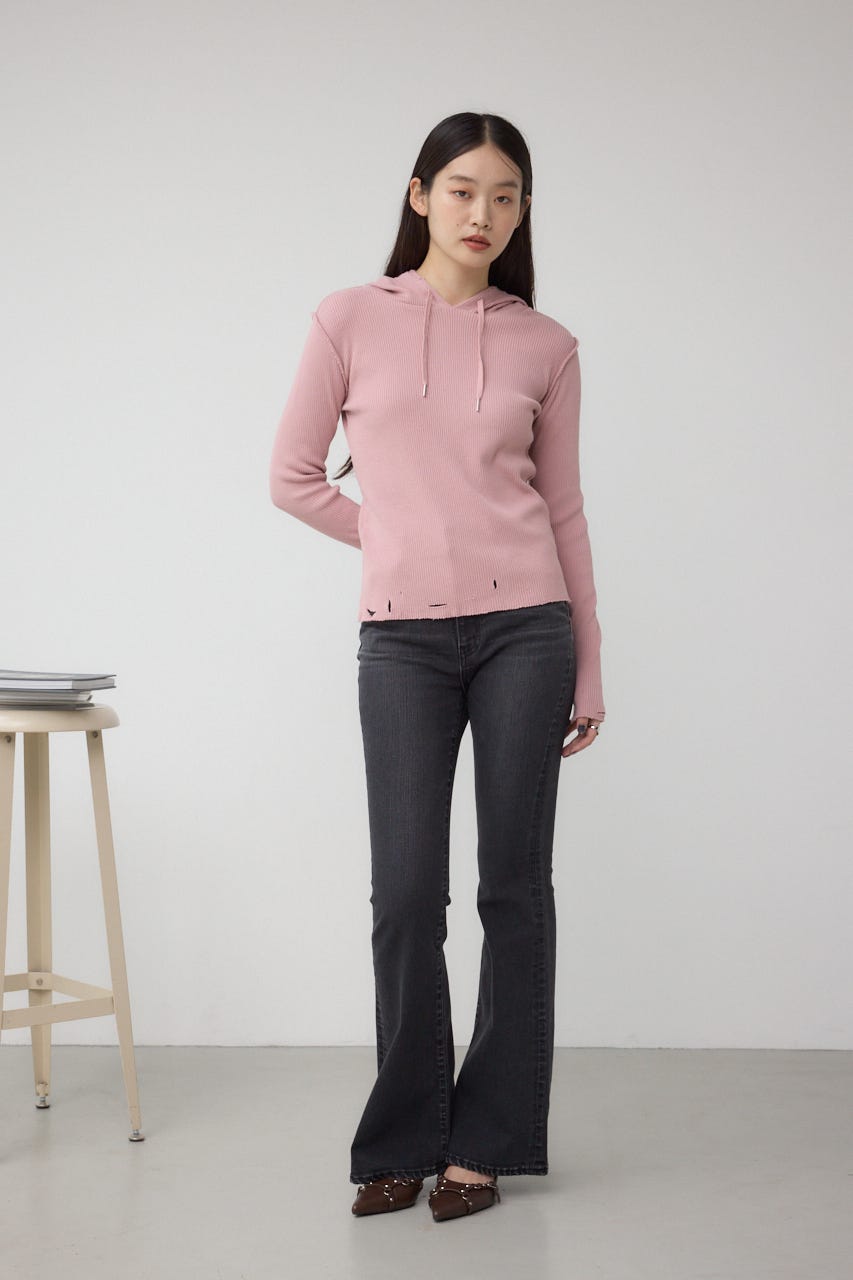 ダメージフーディーリブトップス PNK FREE