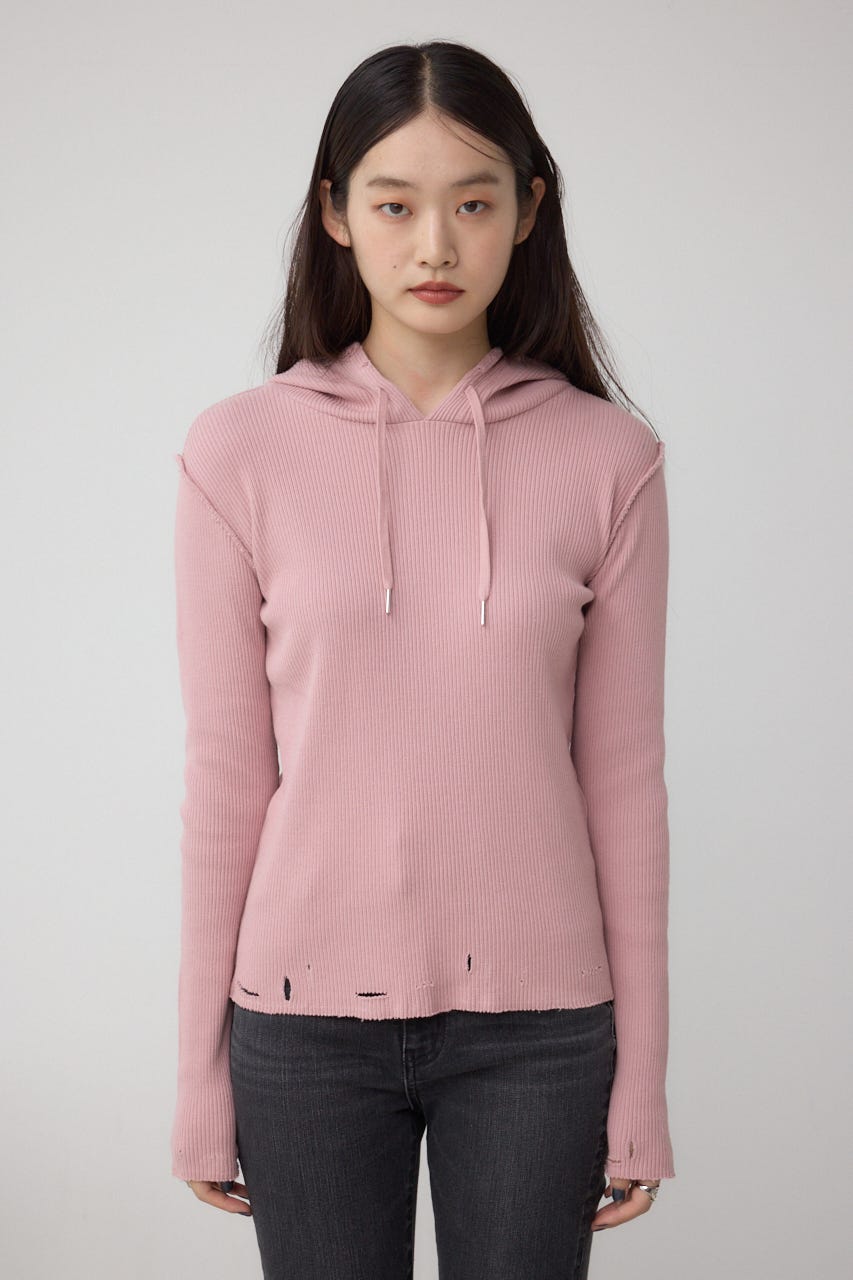 ダメージフーディーリブトップス PNK FREE