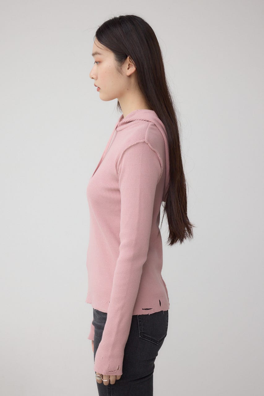 ダメージフーディーリブトップス PNK FREE