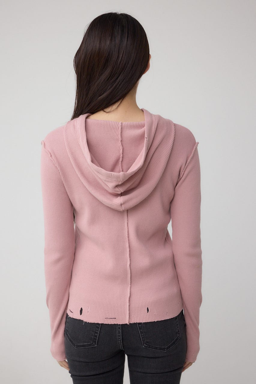 ダメージフーディーリブトップス PNK FREE