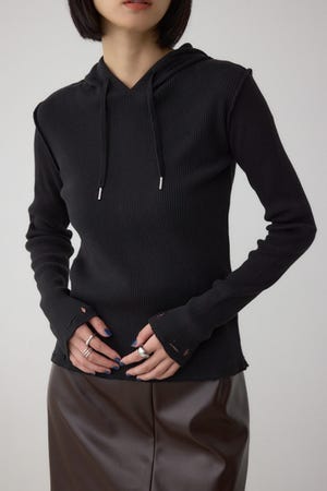 ダメージフーディーリブトップス