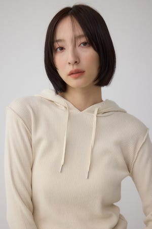 ダメージフーディーリブトップス