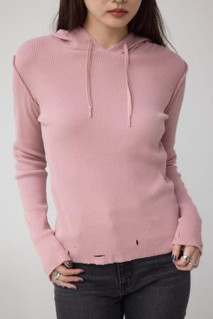 ダメージフーディーリブトップス