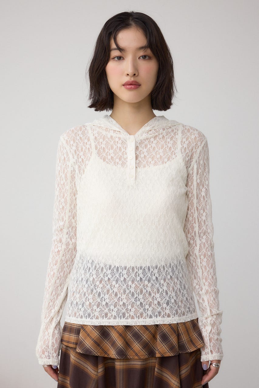 d.i.a. 長袖 フーディ トップス AZUL BY MOUSSY | ヘンリーネックレースフーディートップス (T