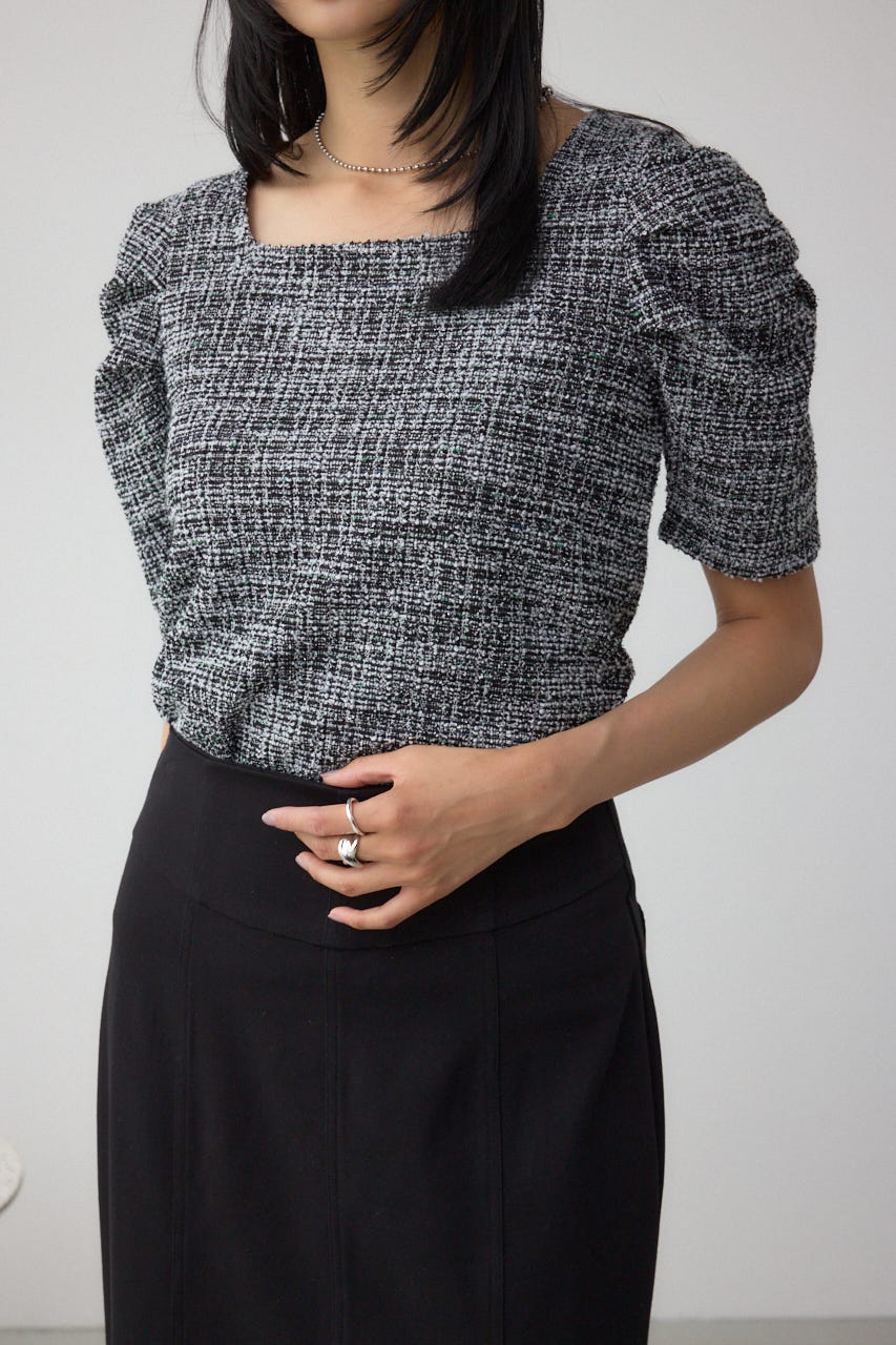 AZUL BY MOUSSY | カットツイード袖ギャザートップス (Tシャツ