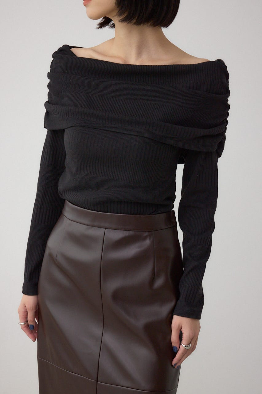 オフショルダーロングスリーブカットトップス BLK S