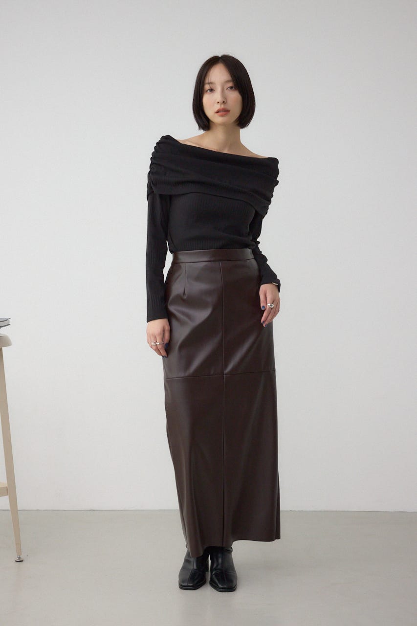 オフショルダーロングスリーブカットトップス BLK S