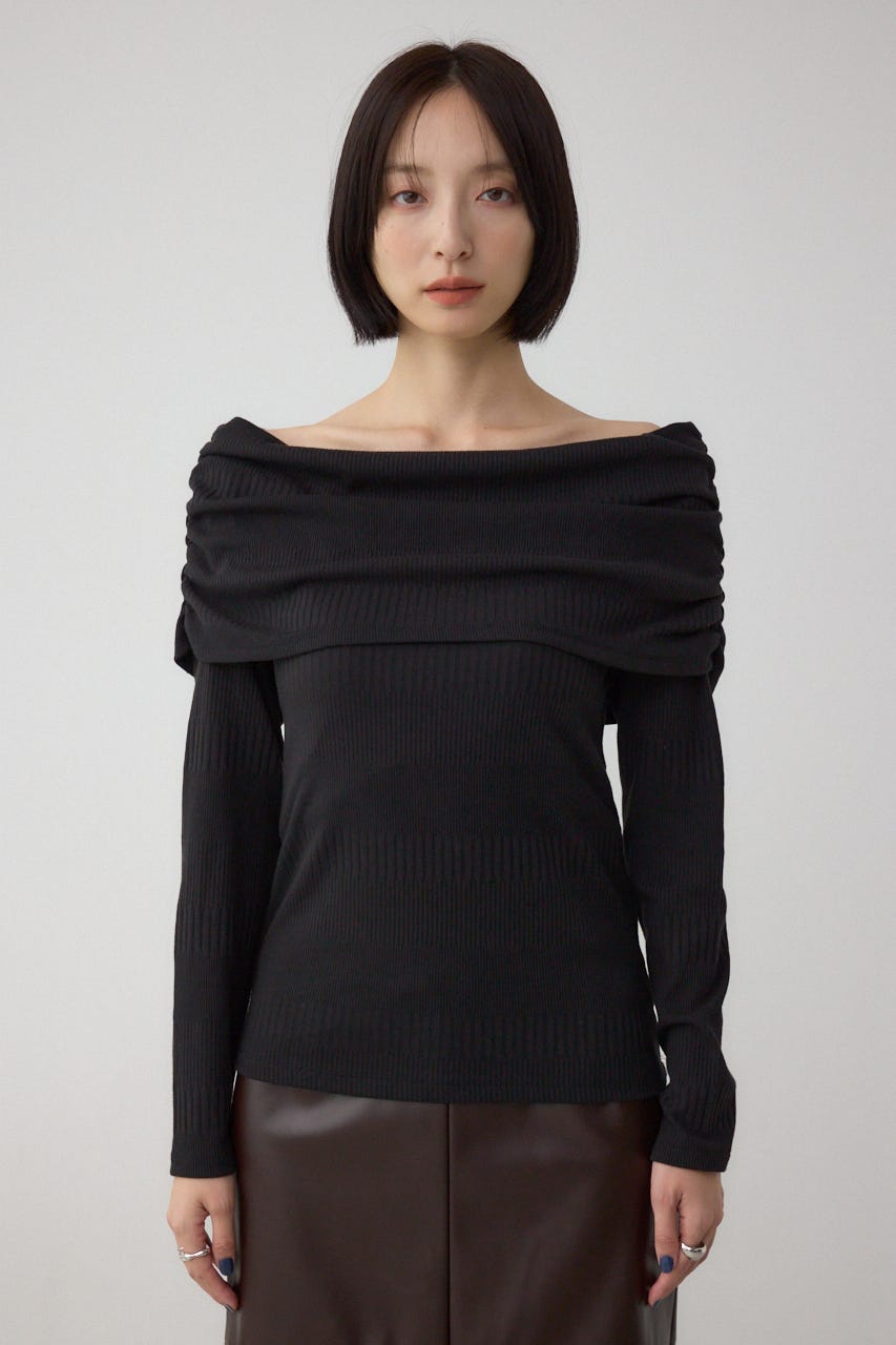 オフショルダーロングスリーブカットトップス BLK S