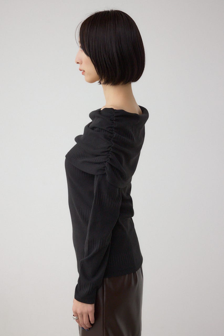 オフショルダーロングスリーブカットトップス BLK S