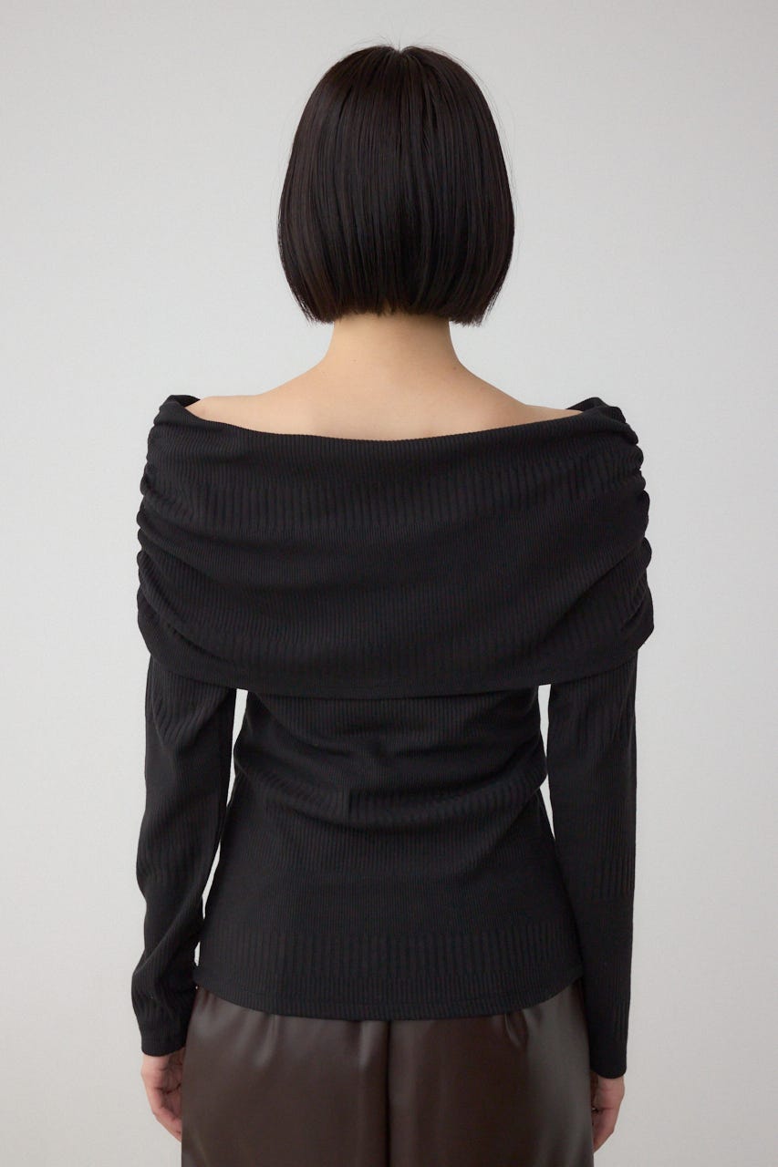 オフショルダーロングスリーブカットトップス BLK S