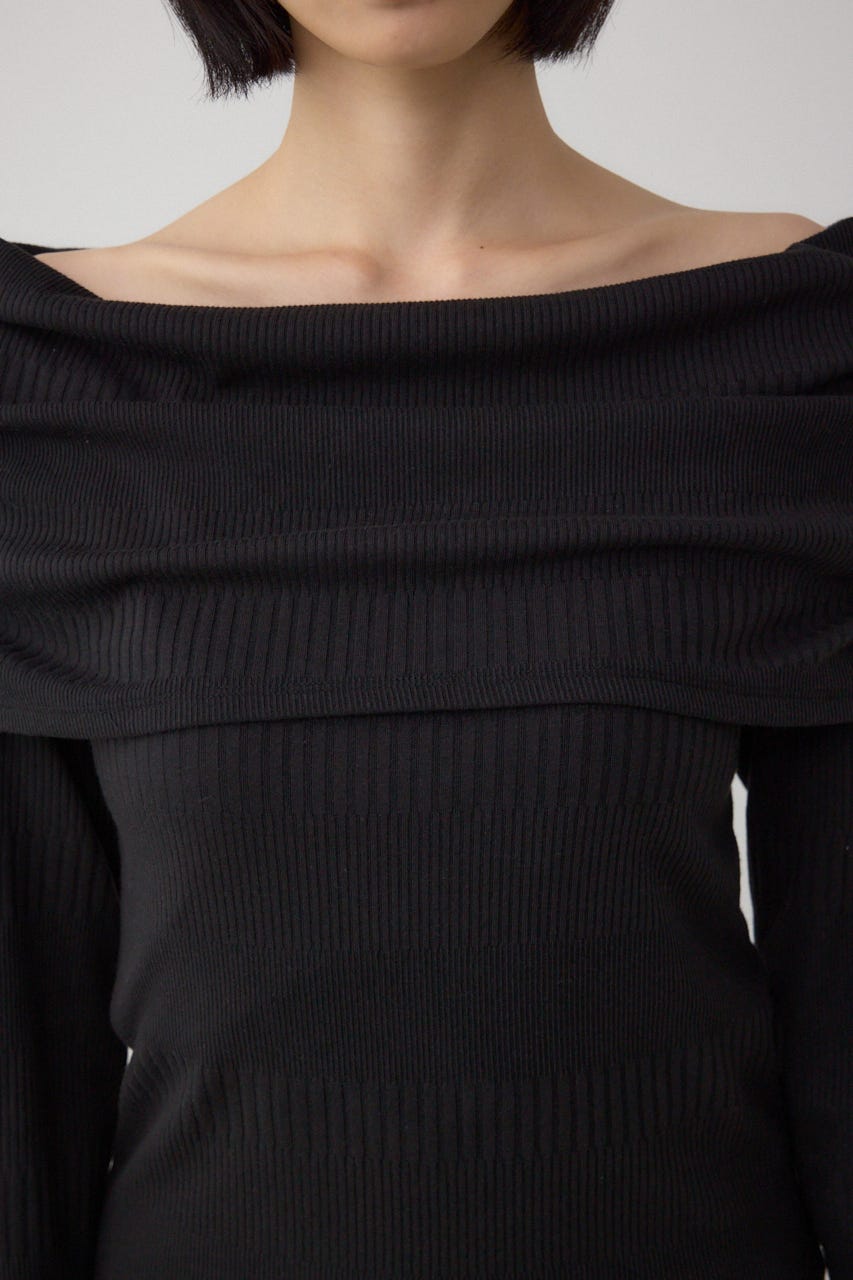 オフショルダーロングスリーブカットトップス BLK S