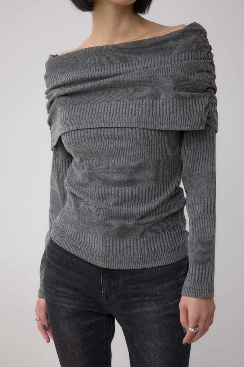 オフショルダーロングスリーブカットトップス C.GRY S